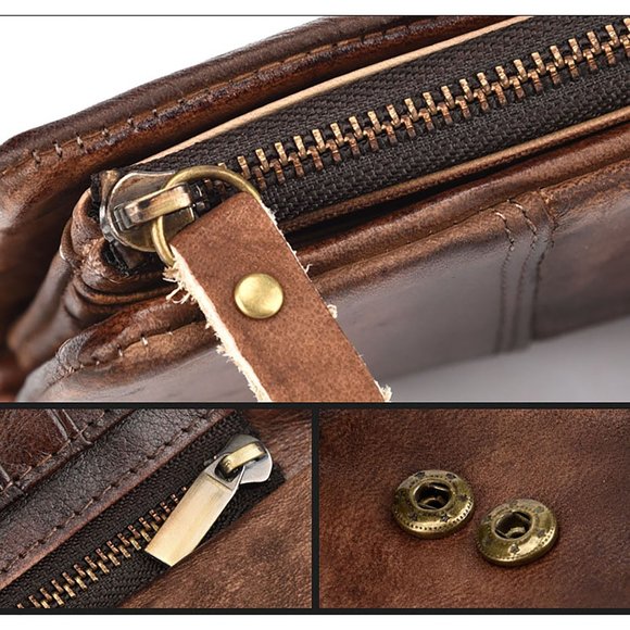 RSWSP Vintage Men's Genuine Leather Long Wallet w/ Detachable Zipper Pocket - Picture 8 of 13